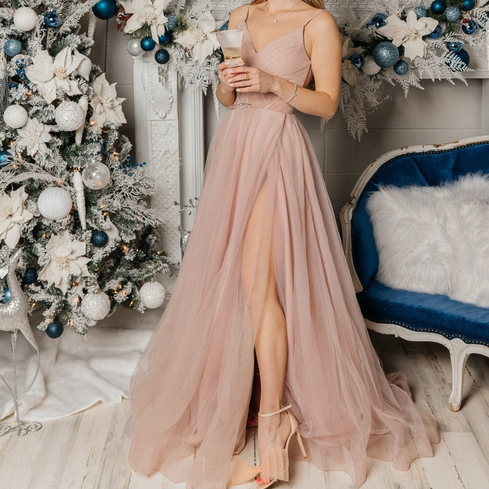 La Femme Elegant Blush Evening Gown